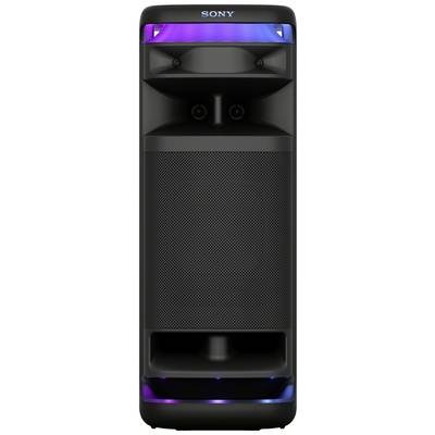 Crni Sony zvučnik s osvjetljenim LED svjetlima na rubovima za audivizualne efekte. Idealan za zabave ili events.
