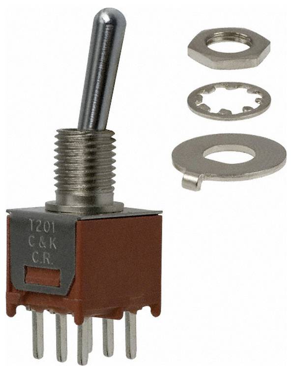 C & K Switches T203SHCQE Toggle Switch T Series 120 V/AC, 28 V/DC 2 A 2x aan/uit/aan 1 stuk(s) Bulk