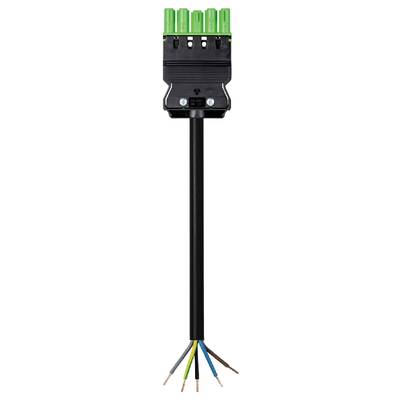 Crni priključni kabel sa zelenim konektorima i pet ogolijenih žica u bojama žuto-zeleno, plavo, smeđe.