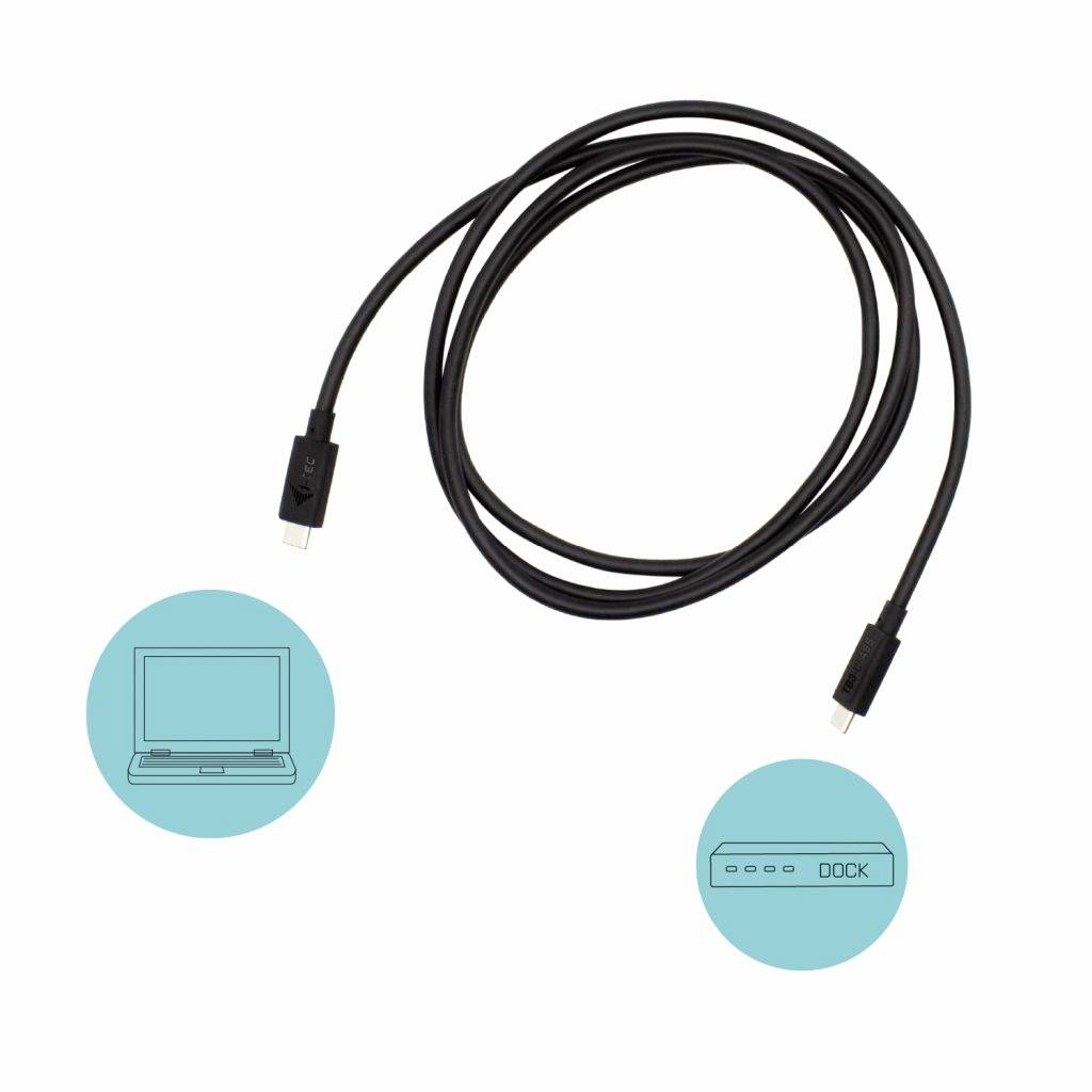 USB-C kabel s prikazom laptopa i dokujuće stanice.