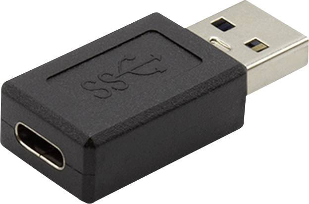 Crni adapter s USB-A na USB-C priključak koji omogućava povezivanje starijih uređaja s novijim USB-C kabelima.