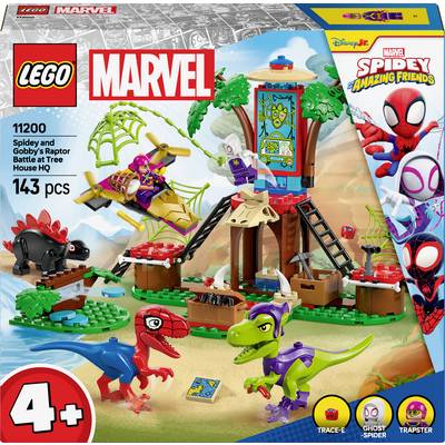 LEGO Marvel Spidey i Gobbyeva bitka s raptorima u Kućnom stožeru, 143 dijela. Uključuje dinosaura, figure i opremu, prikladno za djecu od 4 godine.