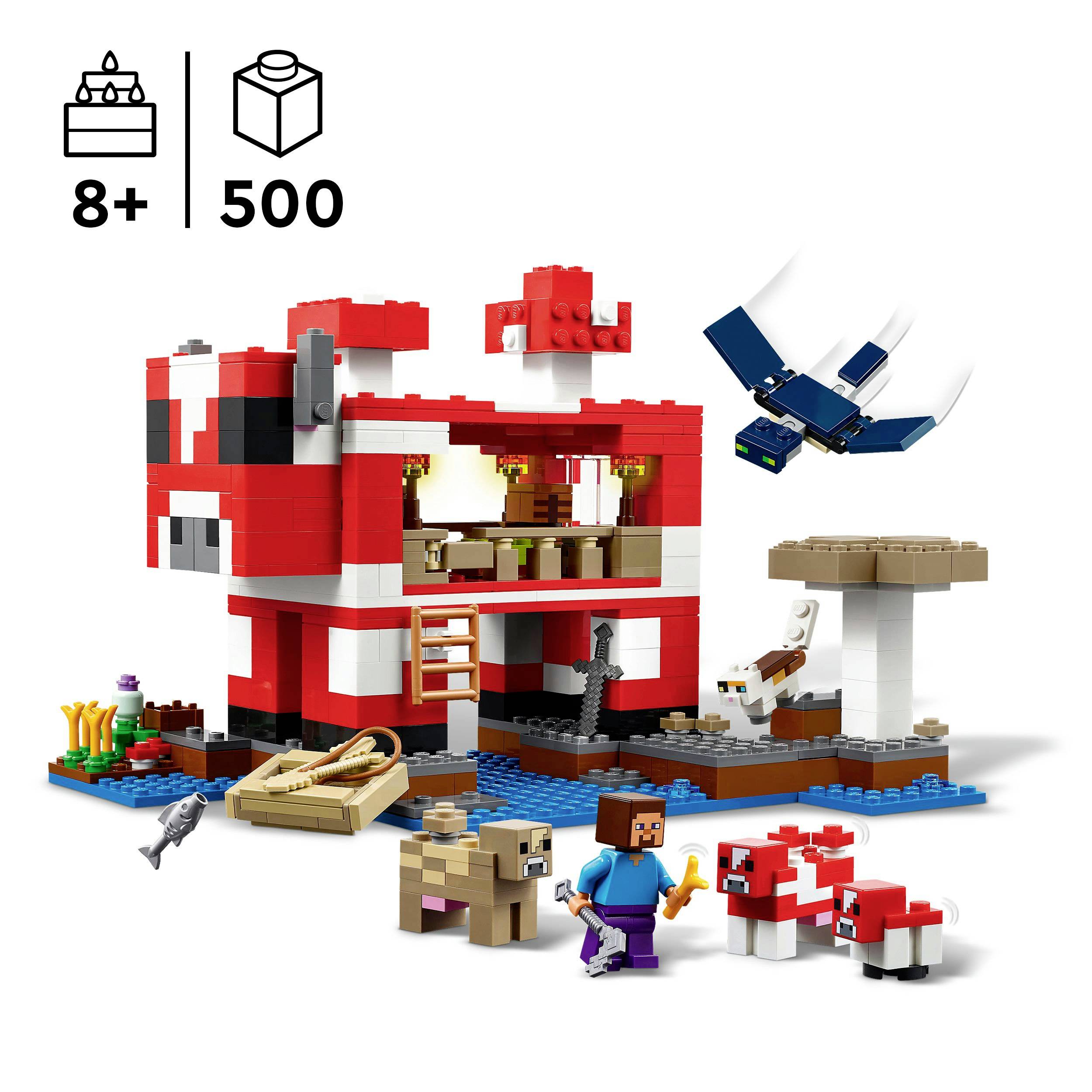 LEGO Minecraft Set: Komplet s kućom od gljiva, figurama i životinjama. Preporučeno za djecu od 8 godina. Sadrži 500 dijelova.