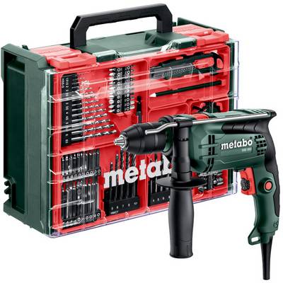 Električna bušilica sa bočnom ručkom ispred Metabo kutije sa svrdlima i nastavcima za vijčanje