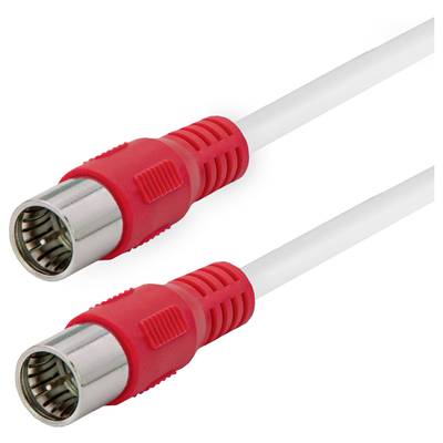 Dva antenska kabla s crvenim konektorima i bijelim kabelom; pogodni za TV, radio i audio povezivanje.
