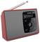 Crveni prijenosni radio s antenom. Zaslon prikazuje 'Deutschlandfunk' i 'Sve od značaja'. Upravljačke tipke na prednjoj strani.