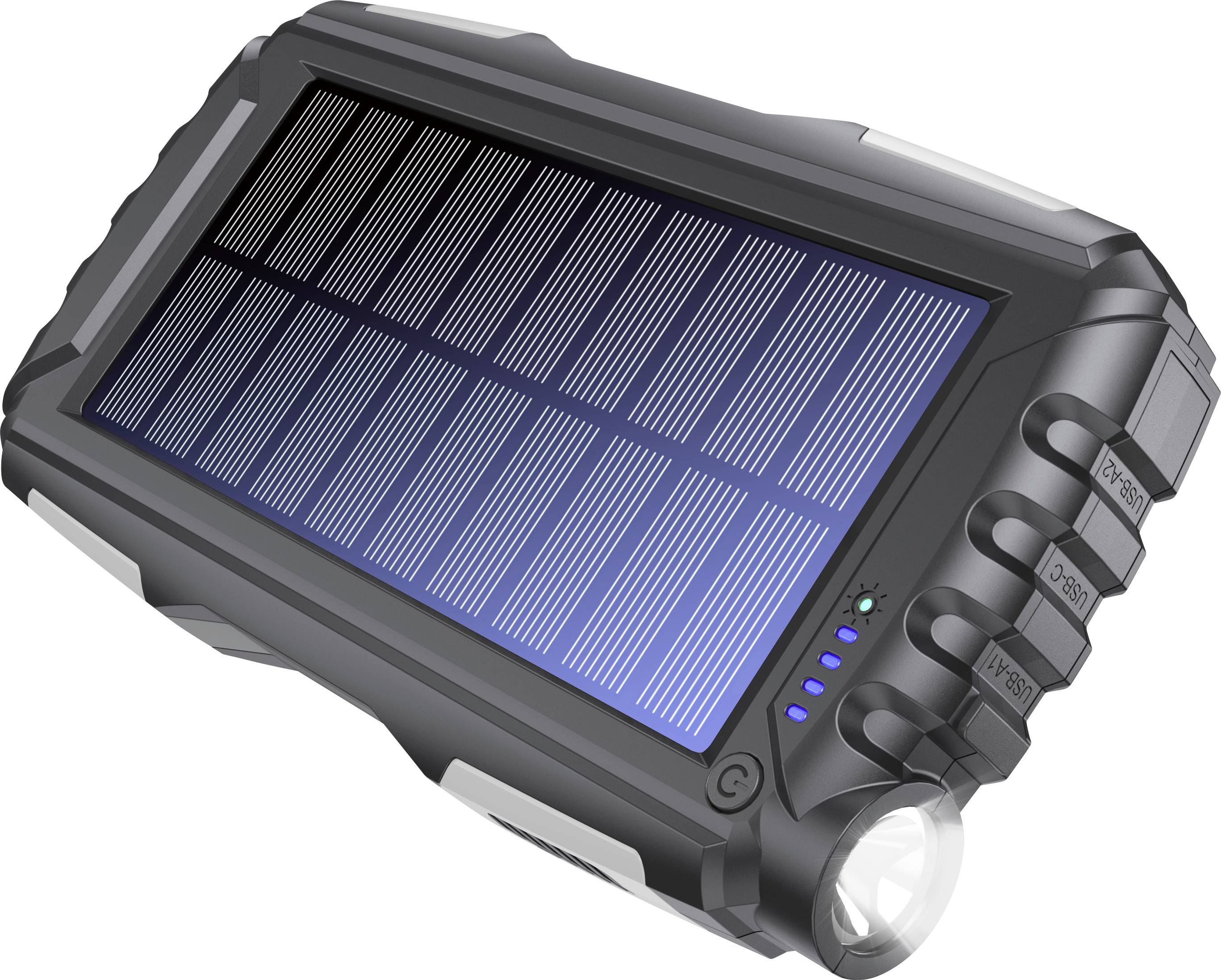 Denver PSO-20010 MK2 Solar-powerbank 20000 mAh USB-C Antraciet Zaklamp, Statusweergave