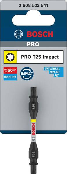Dvostruki nastavak za bitove Bosch, tip PRO T25 Impact, robustan i univerzalan. Gornji i donji krajevi opremljeni umetnim nastavcima.