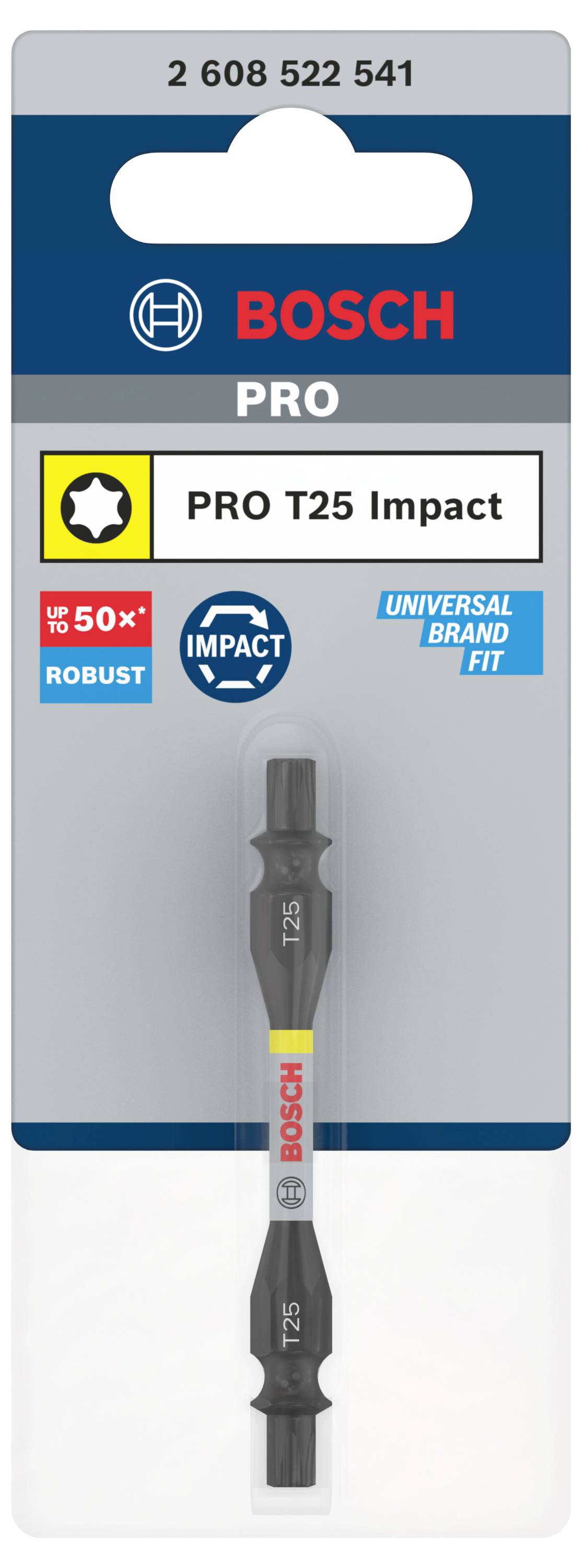 Bosch PRO T25 Impact-Bit u blister pakiranju, pogodan za robusne primjene, podržava univerzalnu kompatibilnost marki.