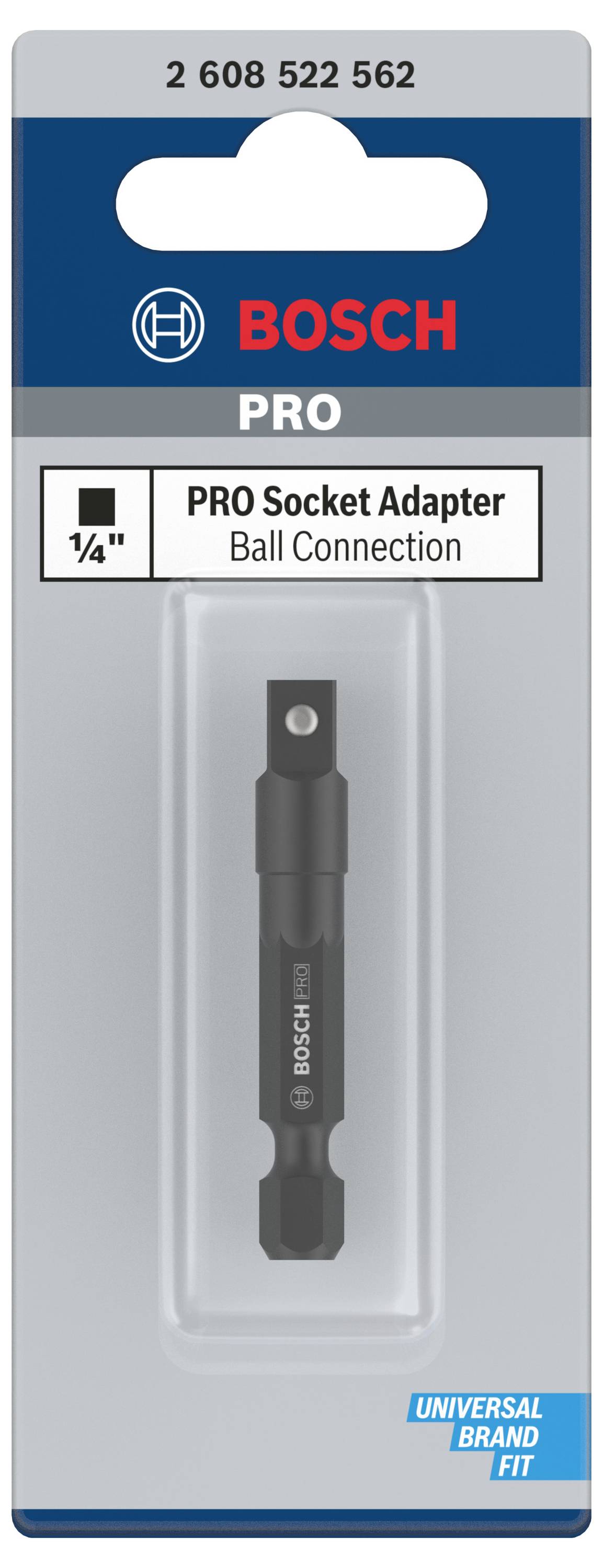 Bosch PRO adapter s kuglastim zglobom, 1/4 inča. Koristi se za spajanje alata. U plavo-bijelom pakiranju.