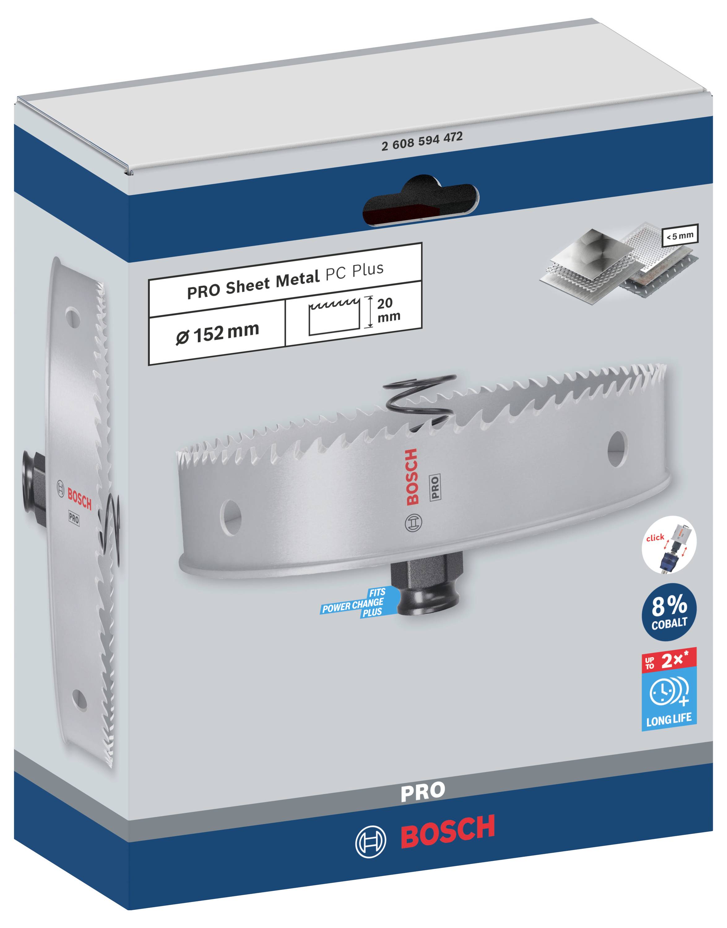 Ambalaža Bosch kružne pile za obradu metala, promjera 152 mm, 8% kobalta. Prikazuje sliku pile sa zubima i logotipima.