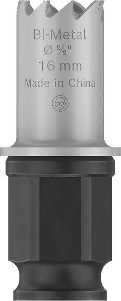 Bimetalna kružna pila sa rupama, promjer 16 mm, izrađena u Kini, srebrno-sivi cilindar s nazubljenim rubom.