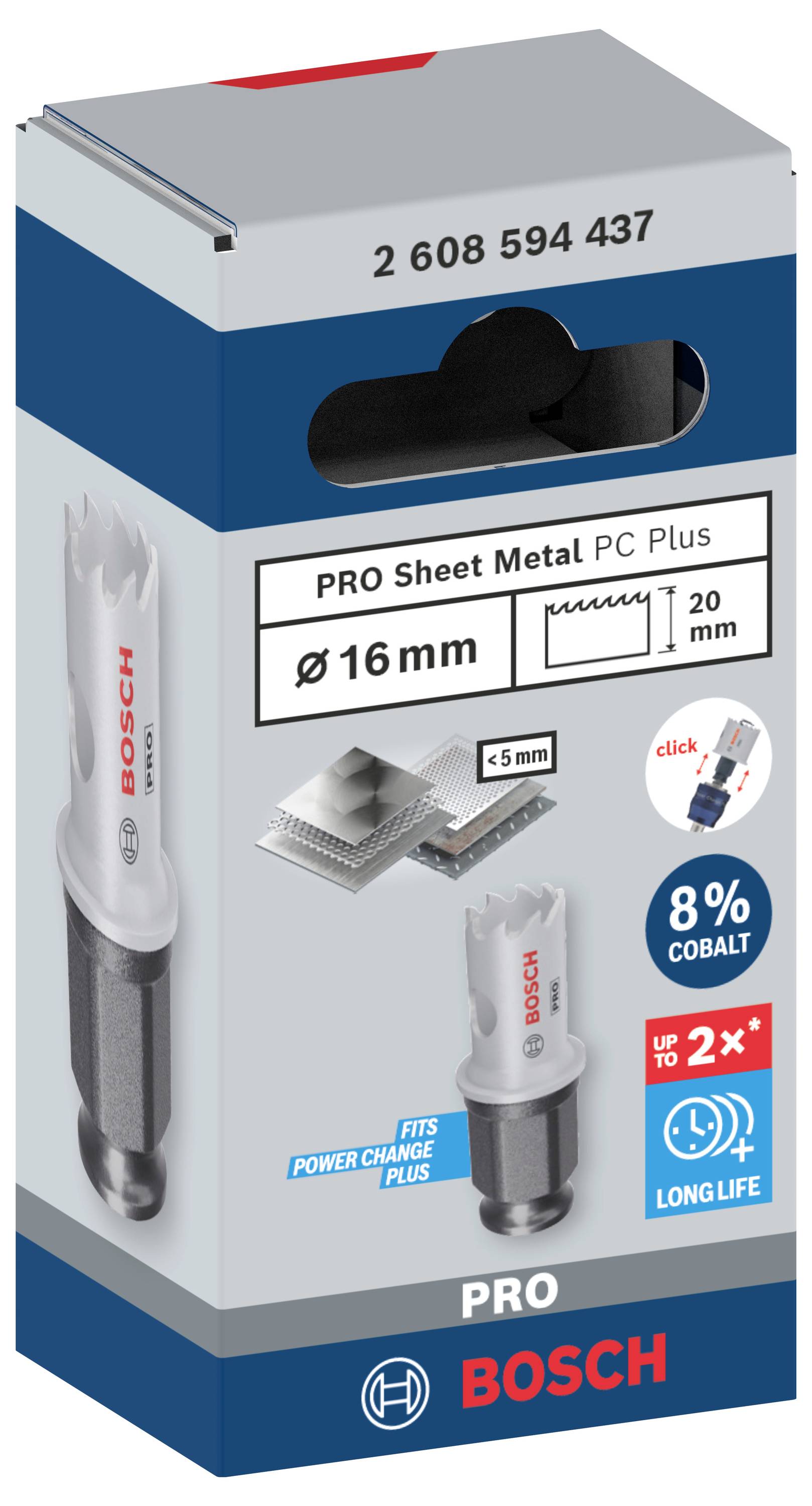 Bosch PRO bimetalna kružna pila, Ø16 mm, za limove, 8% kobalta, Power Change Plus, dugog vijeka trajanja, brza zamjena.