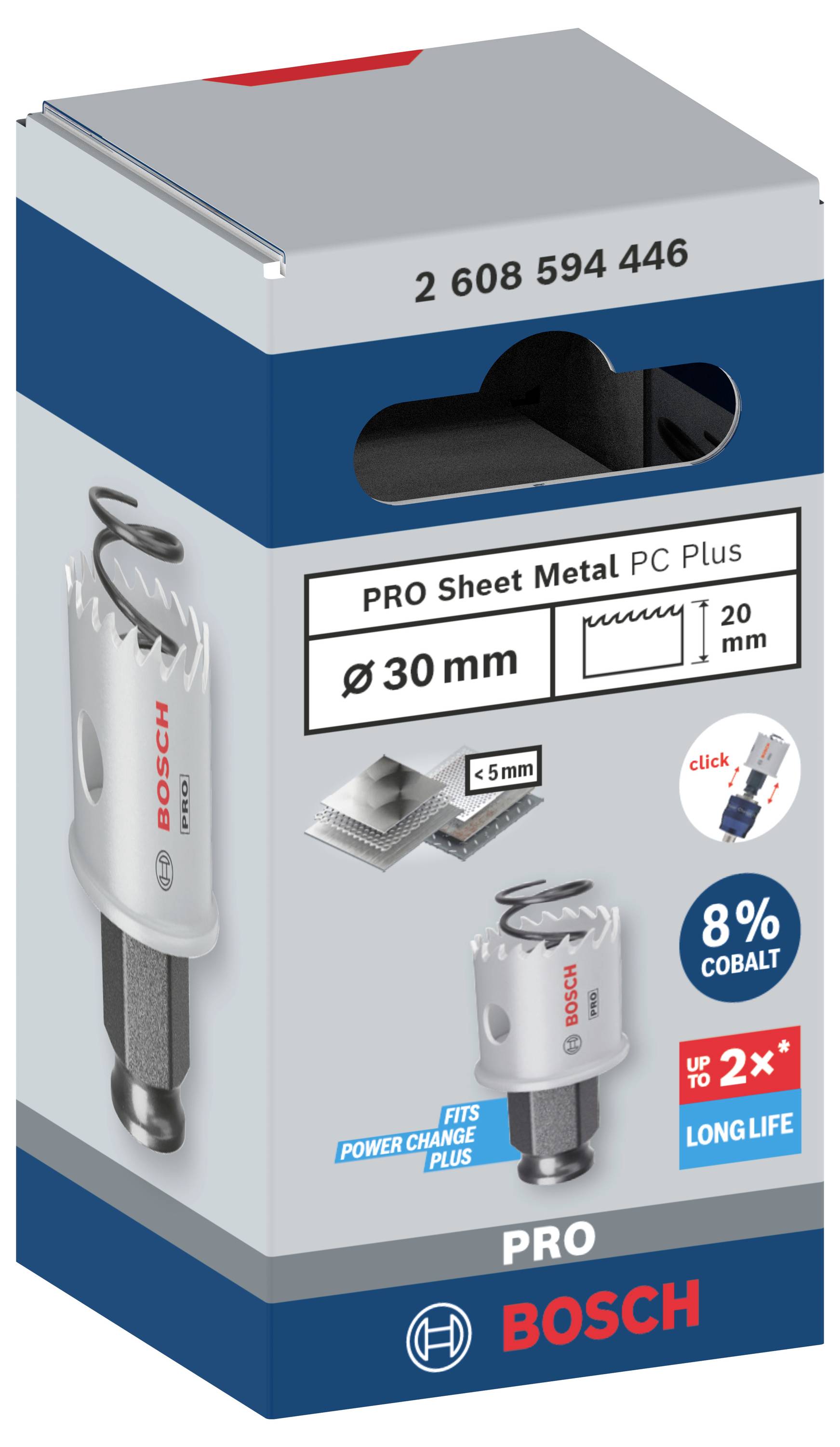 Ambalaža za metalnu kružnu pilu, promjera 30 mm, od Boscha. Sadrži napomenu o 8% kobalta i dužem vijeku trajanja.