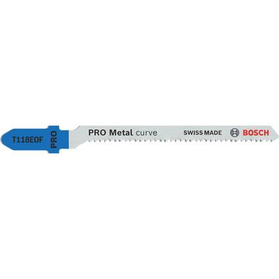 Listić pile za metal, plavo-sive boje. Obilježen natpisima 'PRO Metal curve', 'Swiss Made' i 'Bosch'.