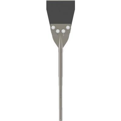 Dugačka, siva, ravna spatula za ljuštenje s četiri vidljive vijke na glavi, namijenjena uklanjanju podnih obloga ili boje.