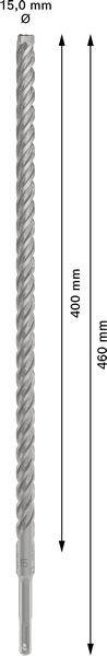 'Svrdlo promjera 15,0 mm i duljine 460 mm, 400 mm korisne dubine bušenja, spiralno, prikladno za bušilicu.'