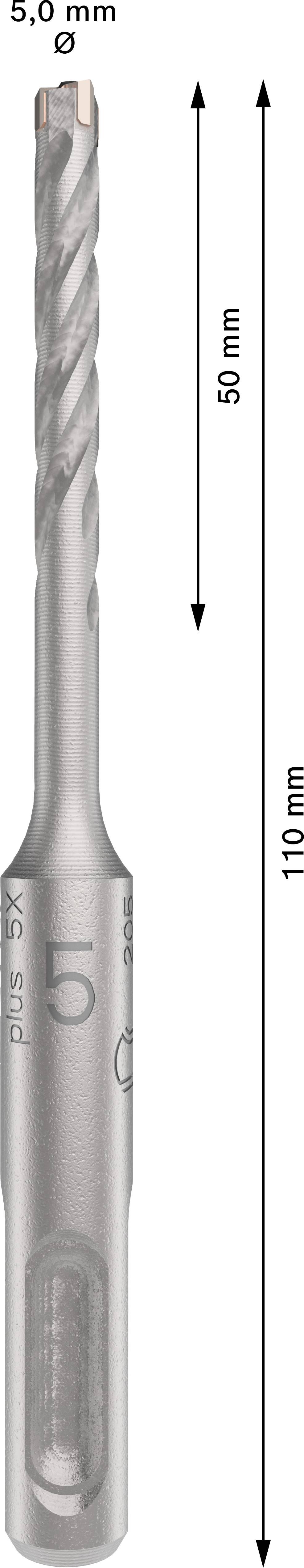 Svrdlo duljine 110 mm, dubina bušenja 50 mm, promjer 5,0 mm.