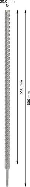 'Svrdlo promjera 20,0 mm, radne duljine 450 mm i ukupne duljine 600 mm.'