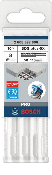 Bosch Pro SDS plus-5X svrdlo, 10 komada, Ø 8 mm, duljina 50/110 mm, povećan vijek trajanja za 1,5x, prikladan za beton i metal.