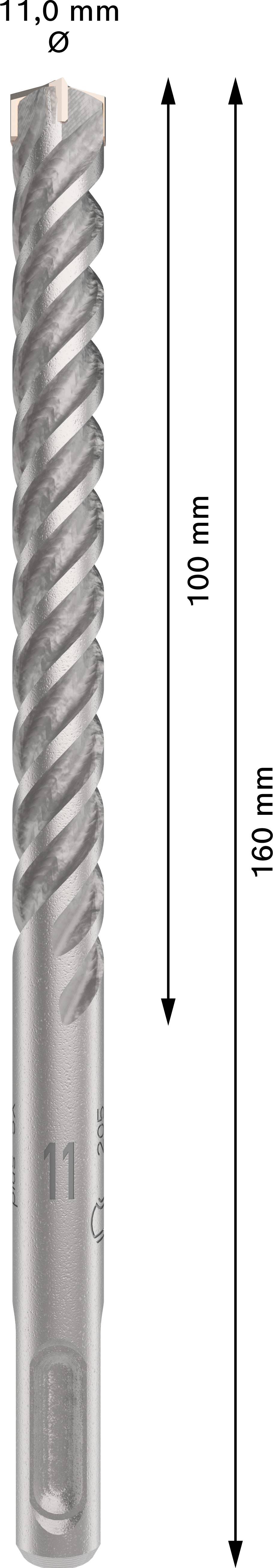 Svrdlo promjera 11,0 mm i ukupne duljine 160 mm. Radni raspon iznosi 100 mm.