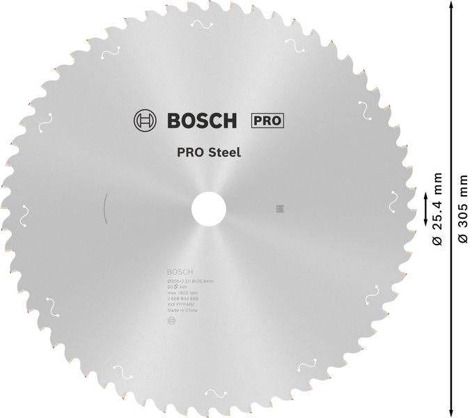 Srebrno pile Bosch, model 'PRO Steel'. Promjer 305 mm, promjer provrta 25,4 mm.