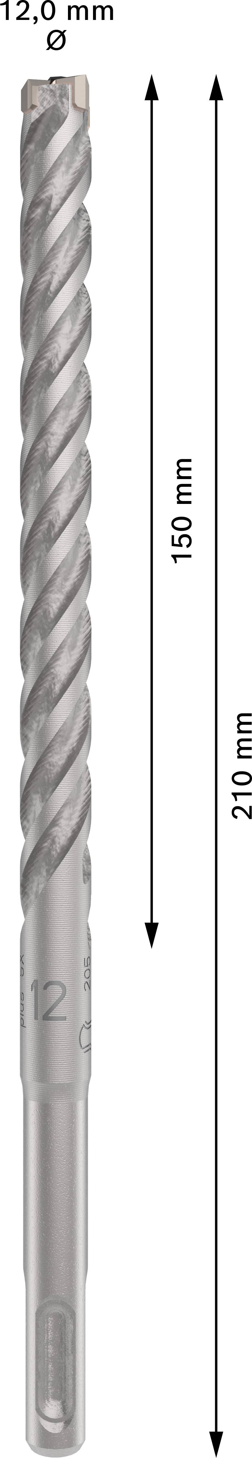 'Svrdlo promjera 12 mm i duljine 210 mm, od čega je 150 mm radne duljine. Spiralni dizajn za učinkovito bušenje.'