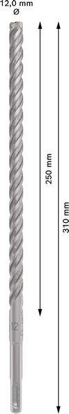 Svrdlo spiralnog dizajna, promjera 12,0 mm, duljine 310 mm, korisne duljine 250 mm. Prikladno za precizne bušačke radove.