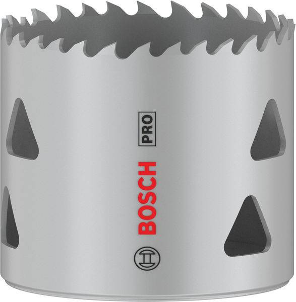 Srebrni pila-svrdlo sa nazubljenim rubom, crvenim logotipom 'Bosch Pro' u sredini.