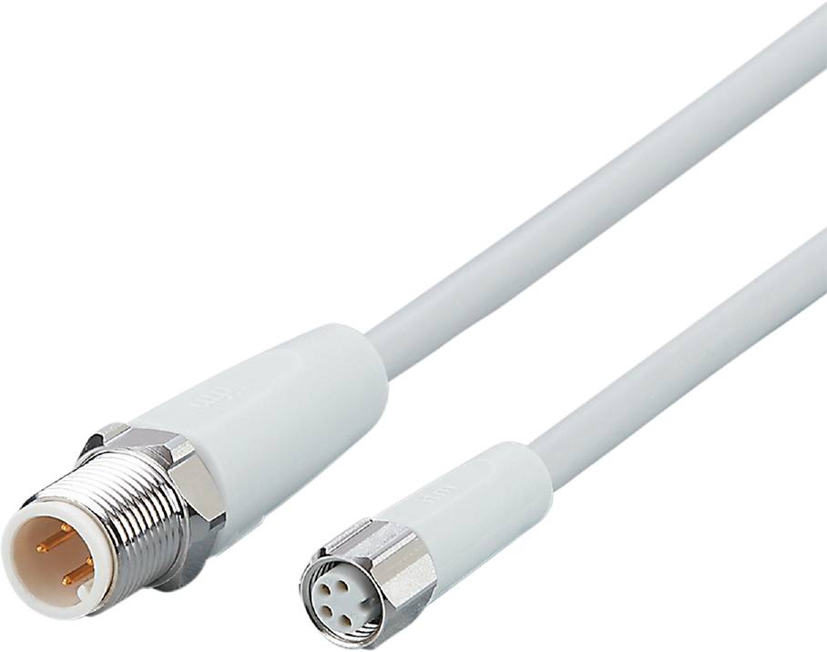 Bijeli M8 senzorski kabel sa utičnim konektorima, pogodan za industrijske primjene, pokazuje pažnju prema detaljima i robusnu izvedbu.