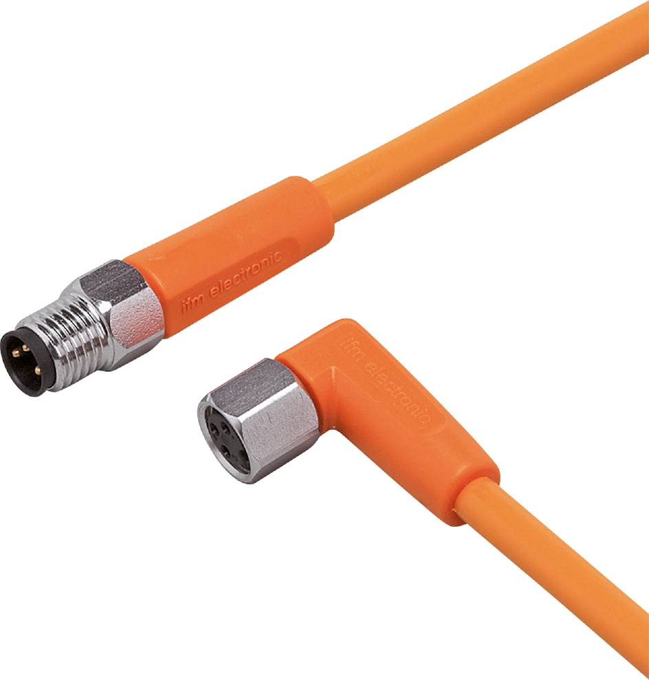 Narančasti kabel s dva različita priključka: jedan ravan i jedan bajo. Pogodan za električne spojeve.