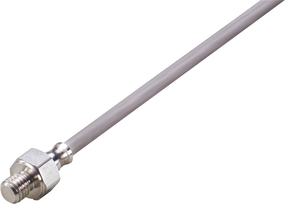 Siva, štapićasta metalna komponenta s glatkom površinom i srebrnim šesterokutnim priključkom na jednom kraju.