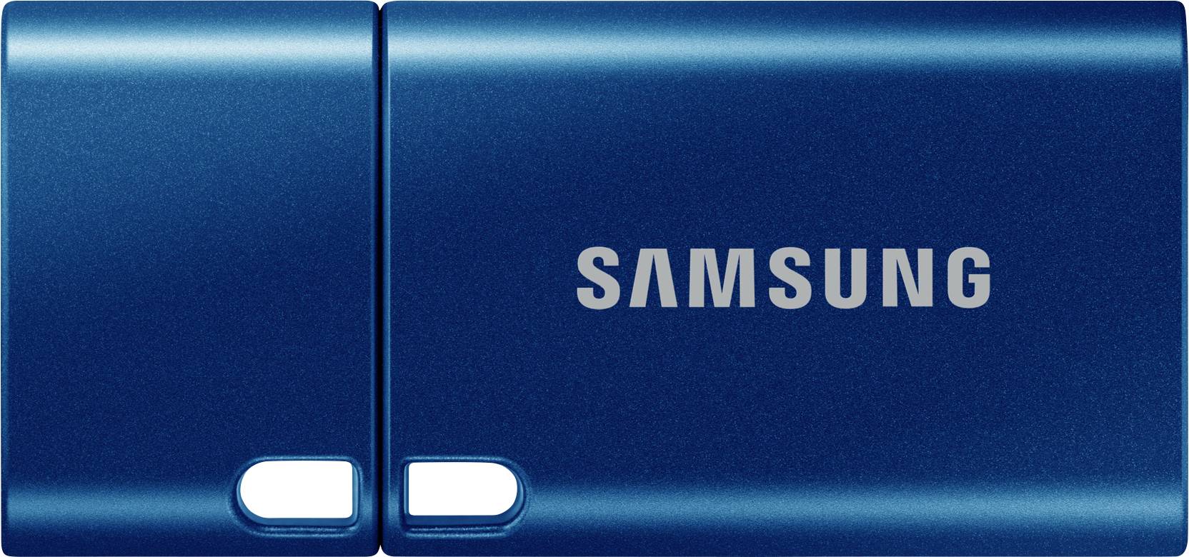 Plavi USB stick s natpisom 'Samsung' na sebi.