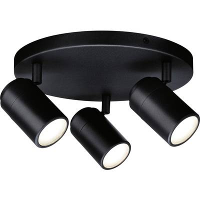 Crna stropna lampa s tri podesiva cilindarska reflektora koji svijetle prema dolje. Idealna za usmjereno osvjetljenje.