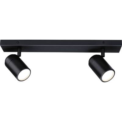 Dva crna podesiva stropna reflektora s cilindričnim žaruljama, postavljeni na pravokutni nosač.