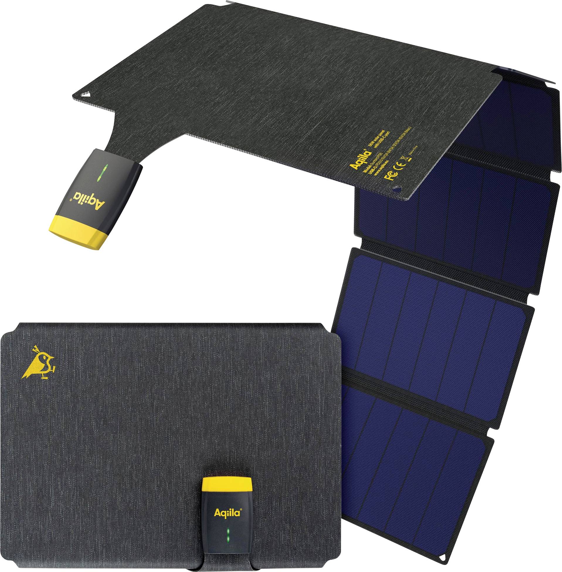 Prijenosni solarni punjač sa četiri sklopive sunčane ćelije i žutim priključkom, pogodan za outdoor aktivnosti.