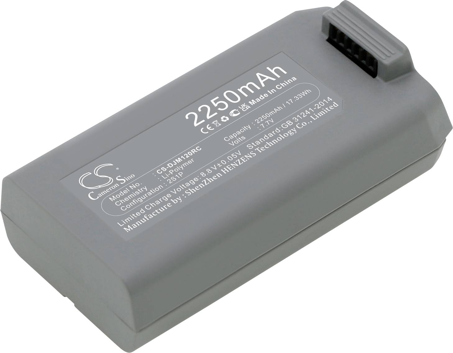 Sivi litij-ionski akumulator kapaciteta 2250 mAh, proizveden u Kini.