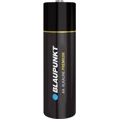 Crno-zlatna AA baterija s natpisom 'BLAUPUNKT AA ALKALINE PREMIUM' prikazuje visokokvalitetnu alkalnu bateriju.