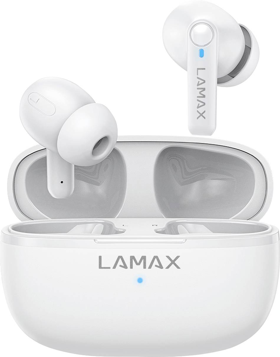 Lamax Clips1 Play In Ear headset Bluetooth Stereo Wit Indicator voor batterijstatus, Oplaadbox, Volumeregeling, Bestand tegen zweet, Touchbesturing,