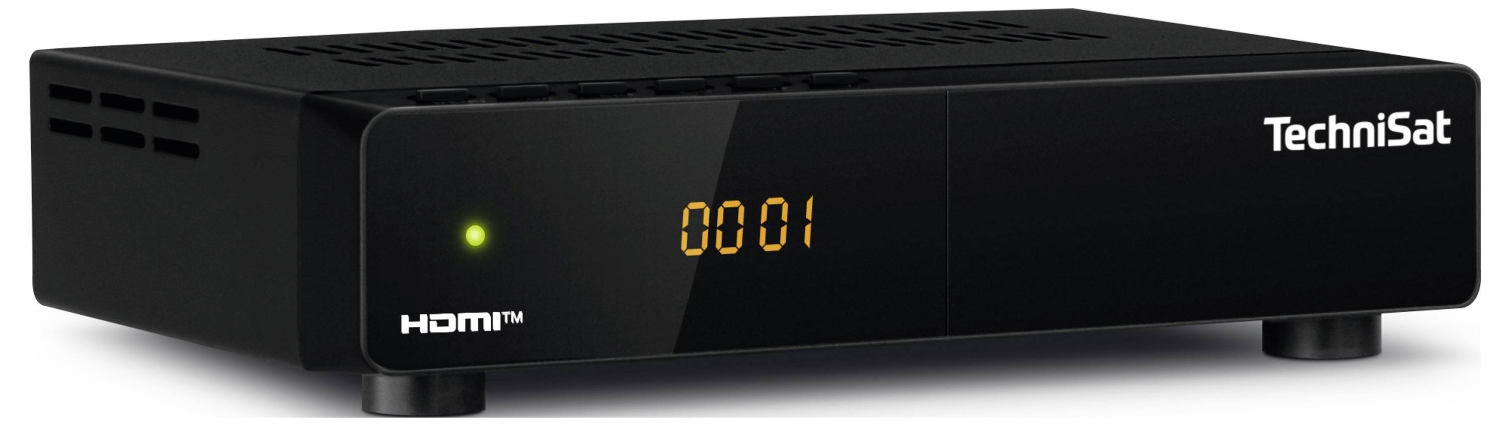 Crni Technisat receiver s svijetlećom LED indikacijom, prikazuje '0001'.