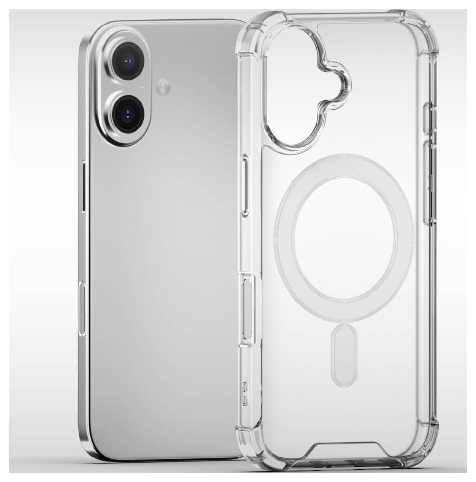 Srebrni smartphone s dvije leće kamere pored prozirnog zaštitnog poklopca s kružnim magnetskim nastavkom.
