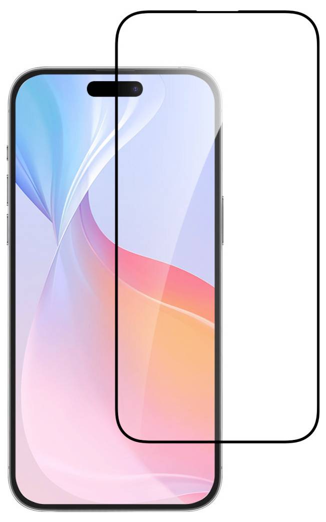 Pametni telefon s sjajnim zaslonom koji je prekriven prozirnom zaštitom zaslona. U pozadini šaren, apstraktan pozadinski prikaz.