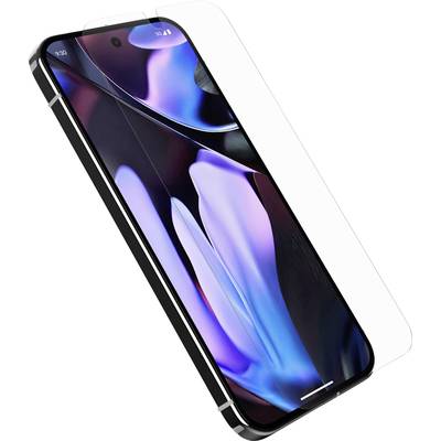 Moderni pametni telefon s živobojnim zaslonom i kaljenim staklom, blago nagnjen, pogledan odozgo desno prema dolje lijevo.