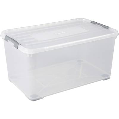 Prozirna plastična kutija s poklopcem, pravokutnog oblika, pogodna za pohranjivanje predmeta.