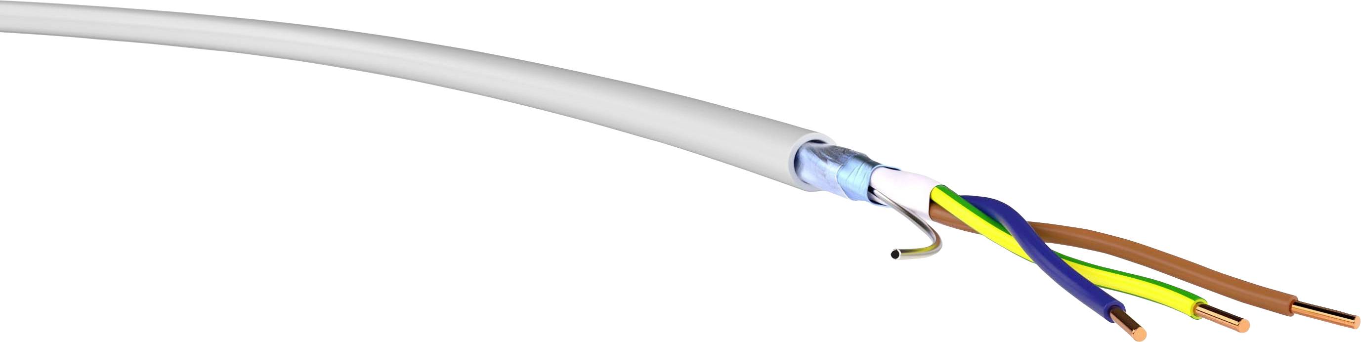 Prerezani električni kabel sa četiri žice: smeđa, plava, žuto-zelena i crna. Svaka žica ima specifičnu izolacijsku boju.