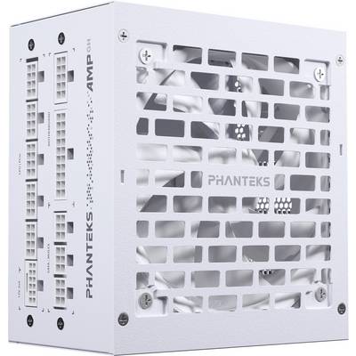Bijelo računalno napajanje Phanteks s vidljivim ventilatorom i priključcima sa strane. Model: AMP-G.