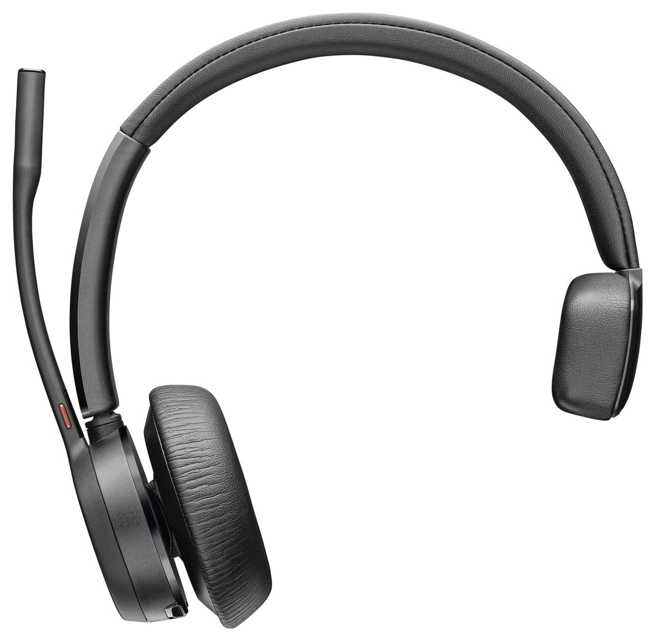 Crni bežični headset s mikrofonskom rukom, pogledan sa strane. Pogodan za telefonske konferencije i glazbu.