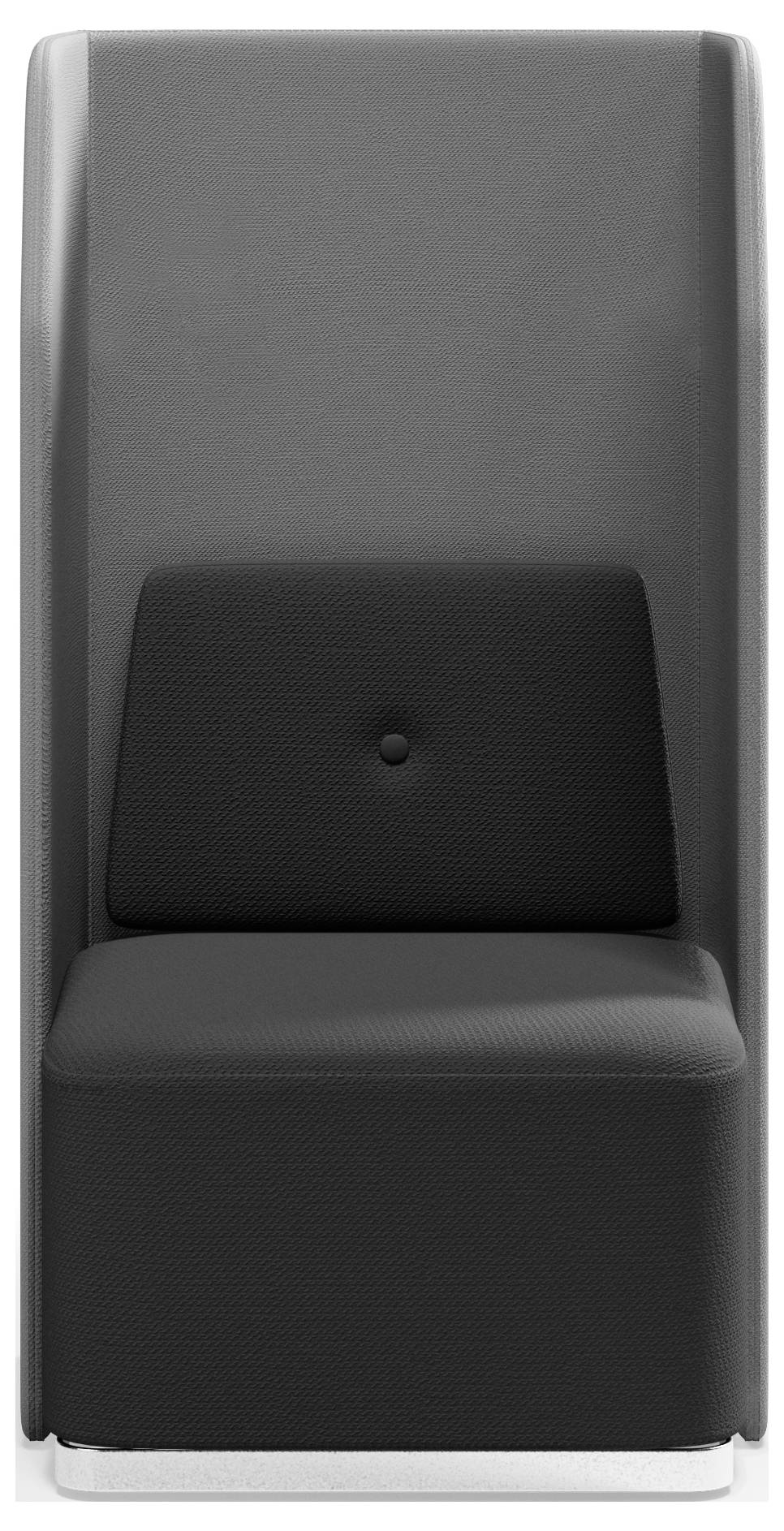 Moderni crni naslonjač s visokim naslonom i tapeciranim sjedalom za udobnost i stilski dizajn.