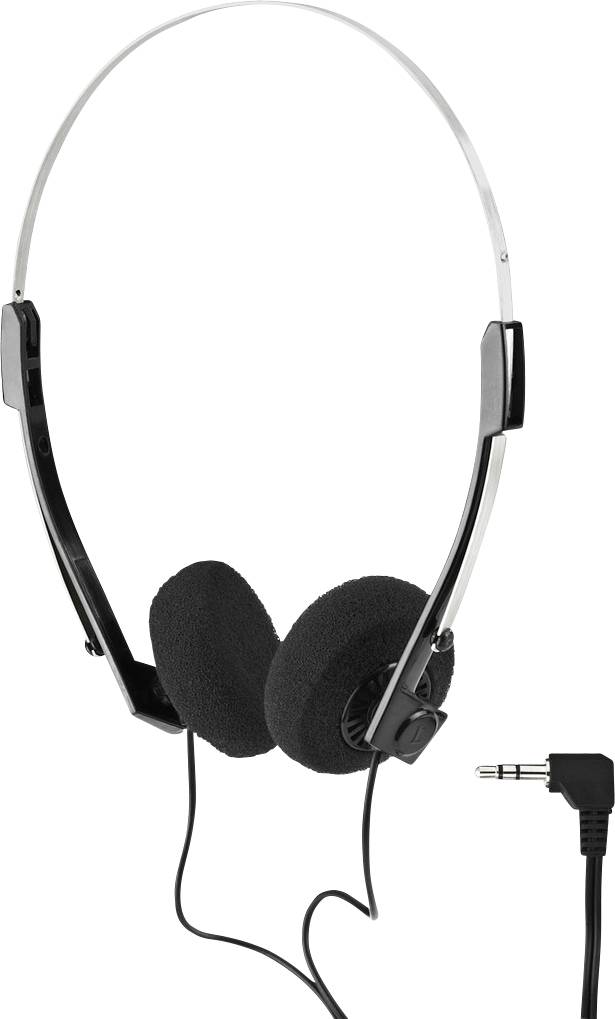 Jednostavne slušalice s lukom, crnim jastukom i 3,5-mm audio priključkom za kabel.