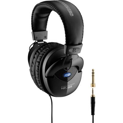 Crni over-ear slušalice s kabelom i priključkom jack utičnice. Logotip marke na školjci slušalica. Pogodne za studijske snimke.